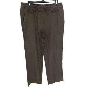 Sandro Womens Taupe Brown Linen Casual Wide Leg Pants Size 12 Missing Button